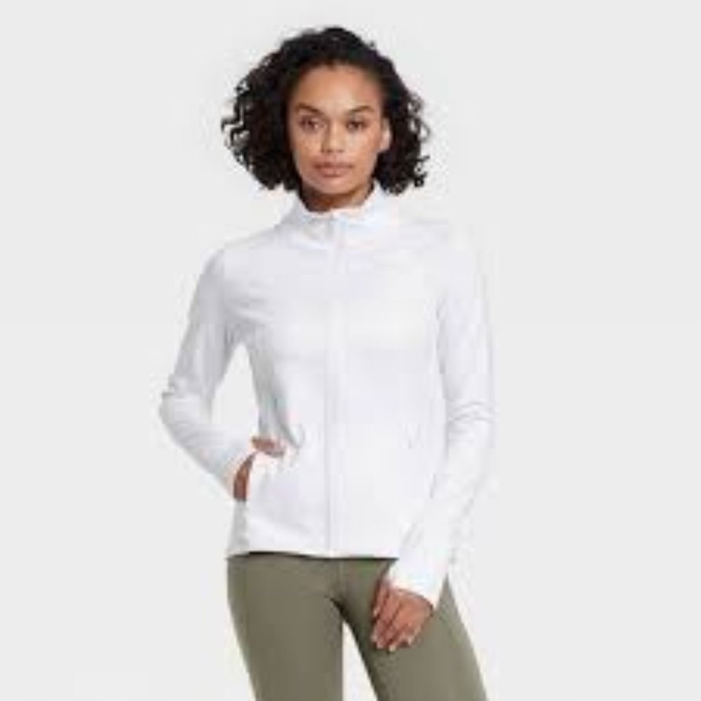 White zip-front athletic jacket